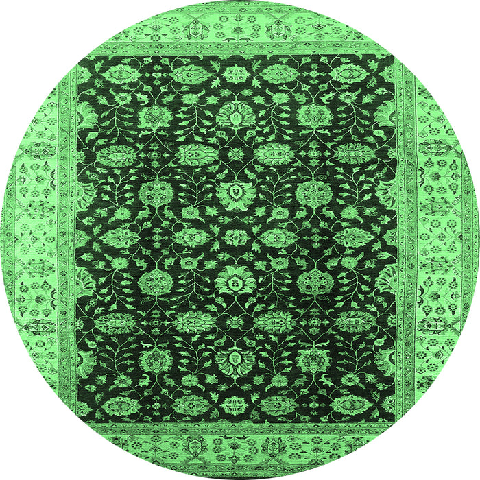 Round Machine Washable Oriental Emerald Green Traditional Area Rugs, wshurb617emgrn