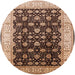 Round Machine Washable Industrial Modern Red Brown Rug, wshurb617