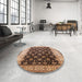 Round Mid-Century Modern Red Brown Oriental Rug in a Office, urb617
