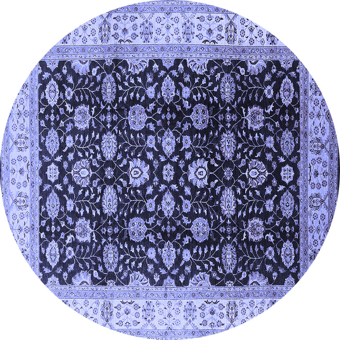 Round Machine Washable Oriental Blue Traditional Rug, wshurb617blu