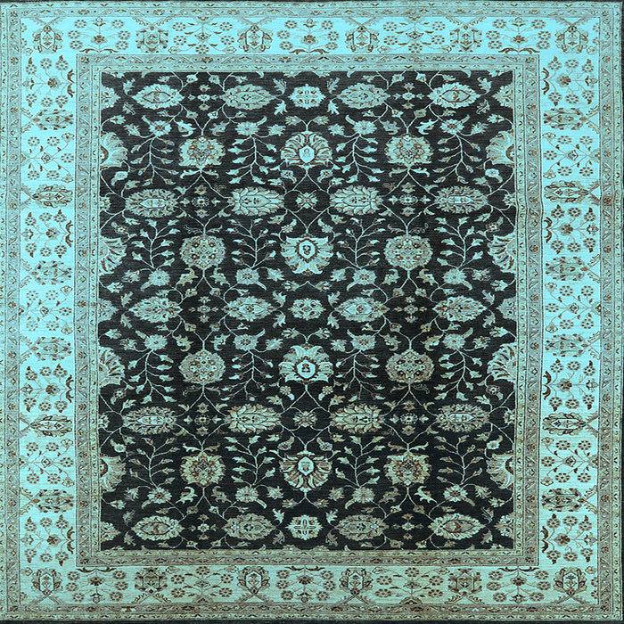 Square Machine Washable Oriental Light Blue Traditional Rug, wshurb617lblu