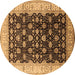 Round Oriental Brown Traditional Rug, urb617brn