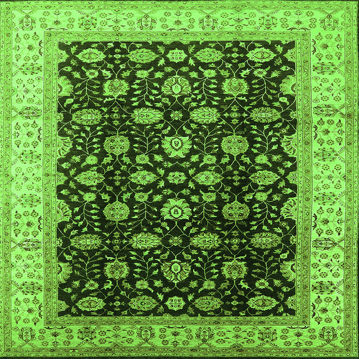 Square Machine Washable Oriental Green Traditional Area Rugs, wshurb617grn