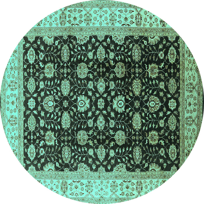 Round Oriental Turquoise Traditional Rug, urb617turq