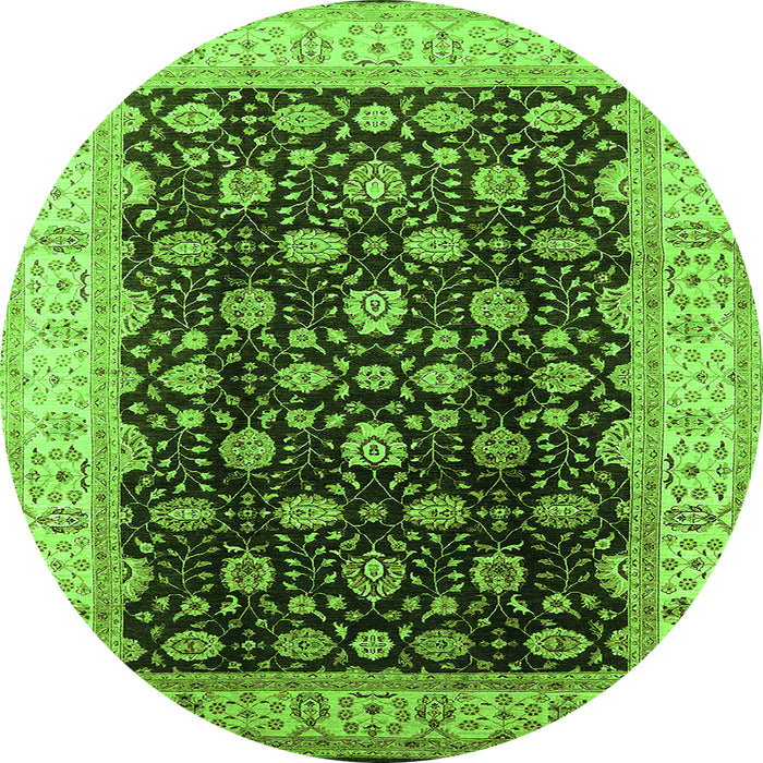 Round Machine Washable Oriental Green Traditional Area Rugs, wshurb617grn