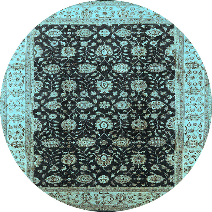 Round Oriental Light Blue Traditional Rug, urb617lblu