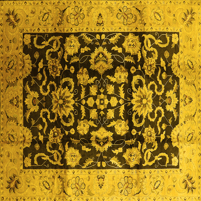 Square Machine Washable Oriental Yellow Traditional Rug, wshurb618yw