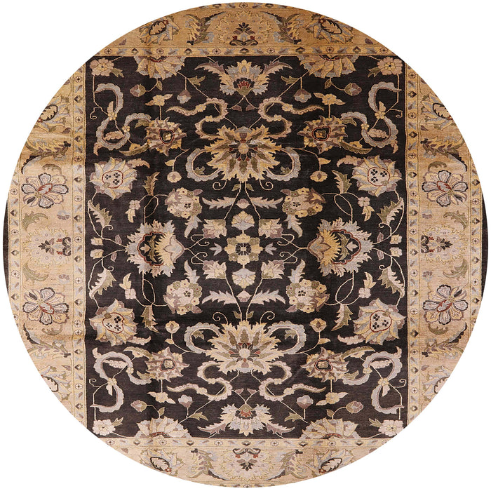 Round Mid-Century Modern Bakers Brown Oriental Rug, urb618