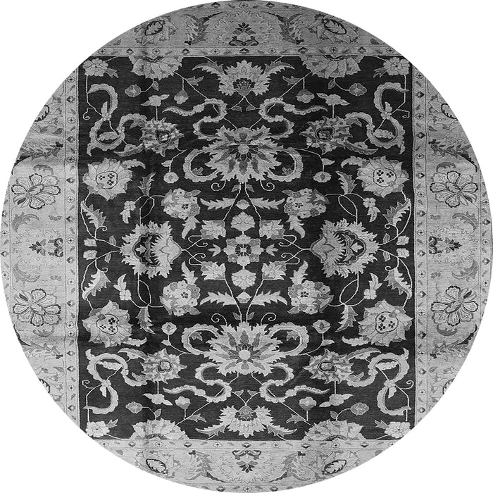 Round Machine Washable Oriental Gray Traditional Rug, wshurb618gry