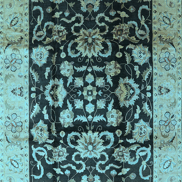 Machine Washable Oriental Light Blue Traditional Rug, wshurb618lblu