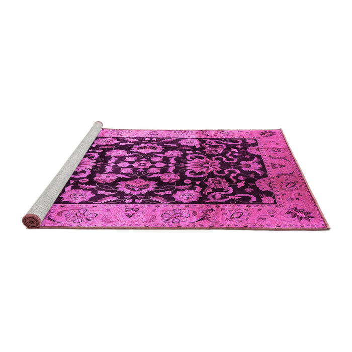 Sideview of Machine Washable Oriental Pink Traditional Rug, wshurb618pnk