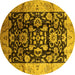 Round Machine Washable Oriental Yellow Traditional Rug, wshurb618yw