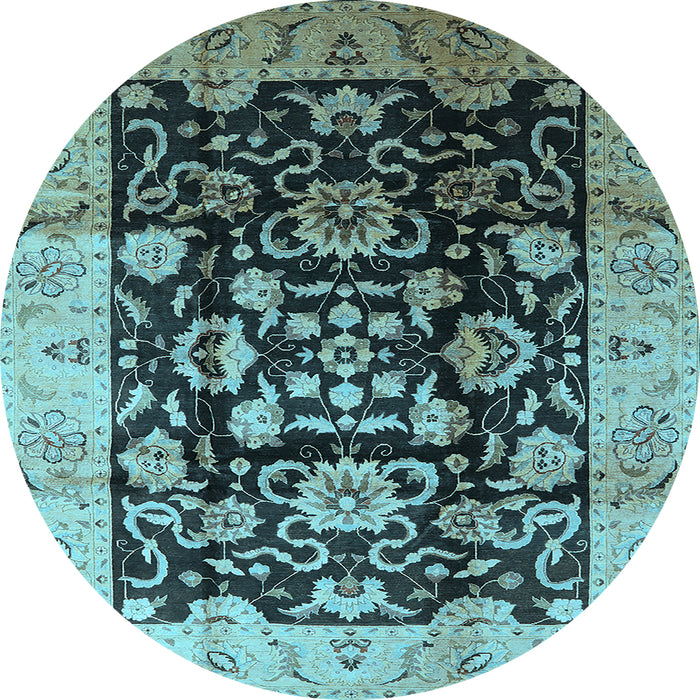 Round Machine Washable Oriental Light Blue Traditional Rug, wshurb618lblu