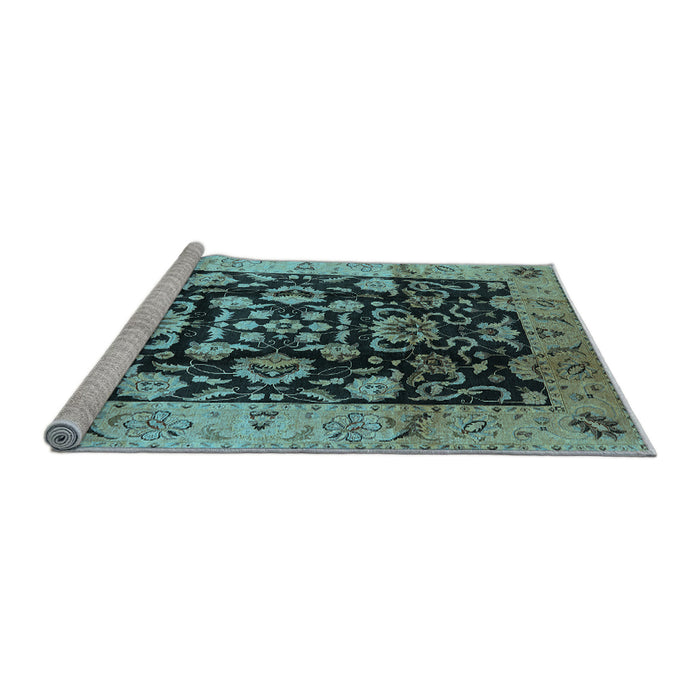 Sideview of Machine Washable Oriental Light Blue Traditional Rug, wshurb618lblu