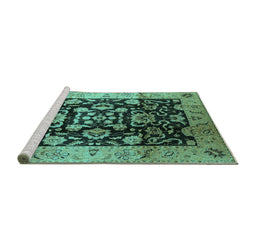 Sideview of Machine Washable Oriental Turquoise Traditional Area Rugs, wshurb618turq