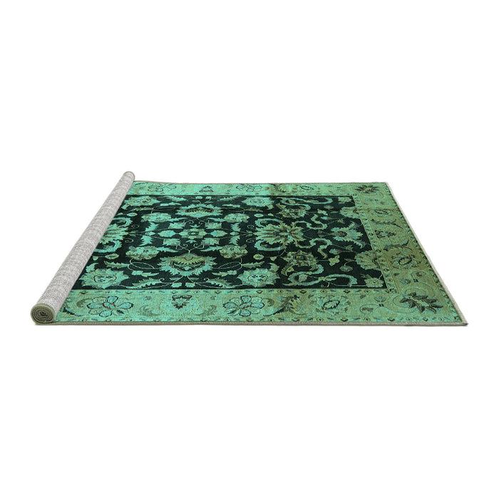 Sideview of Machine Washable Oriental Turquoise Traditional Area Rugs, wshurb618turq