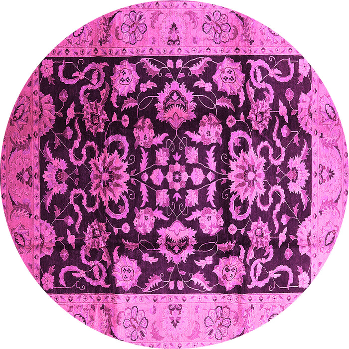 Round Machine Washable Oriental Pink Traditional Rug, wshurb618pnk