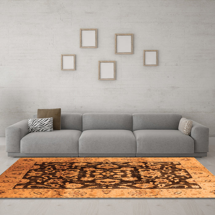 Machine Washable Oriental Orange Traditional Area Rugs in a Living Room, wshurb618org