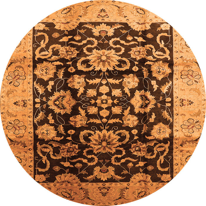 Round Machine Washable Oriental Orange Traditional Area Rugs, wshurb618org
