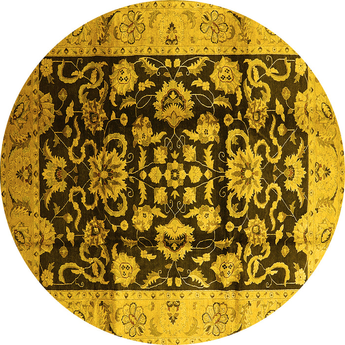 Round Oriental Yellow Traditional Rug, urb618yw