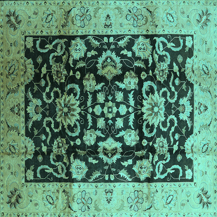 Square Machine Washable Oriental Turquoise Traditional Area Rugs, wshurb618turq