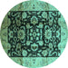 Round Machine Washable Oriental Turquoise Traditional Area Rugs, wshurb618turq