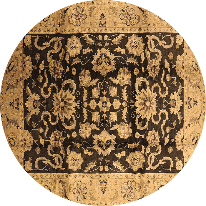 Round Machine Washable Oriental Brown Traditional Rug, wshurb618brn