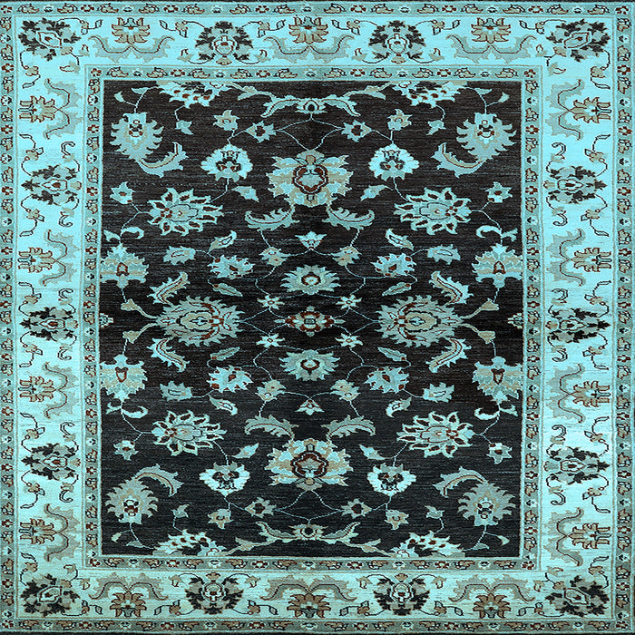 Square Machine Washable Oriental Light Blue Traditional Rug, wshurb619lblu