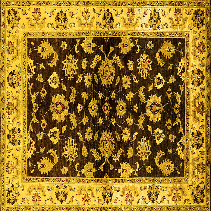 Square Machine Washable Oriental Yellow Traditional Rug, wshurb619yw