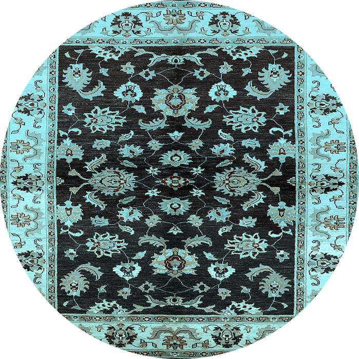 Round Oriental Light Blue Traditional Rug, urb619lblu