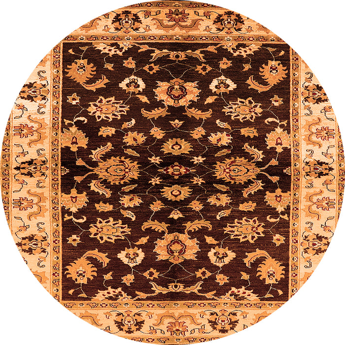 Round Machine Washable Oriental Orange Traditional Area Rugs, wshurb619org