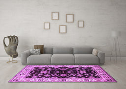 Machine Washable Oriental Purple Traditional Area Rugs in a Living Room, wshurb619pur