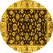 Round Machine Washable Oriental Yellow Traditional Rug, wshurb619yw