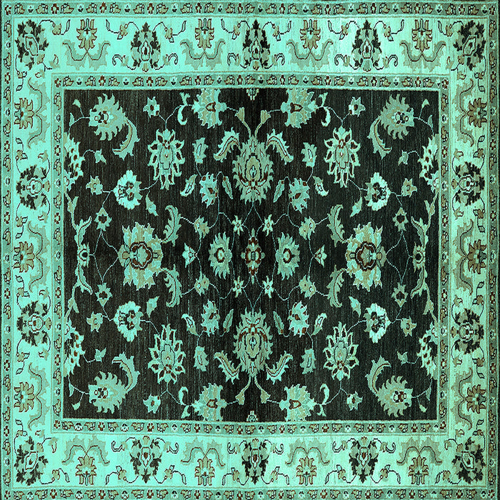 Square Machine Washable Oriental Turquoise Traditional Area Rugs, wshurb619turq