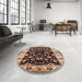 Round Mid-Century Modern Red Oriental Rug in a Office, urb619