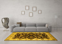 Machine Washable Oriental Yellow Traditional Rug, wshurb619yw