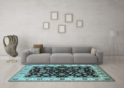Machine Washable Oriental Light Blue Traditional Rug in a Living Room, wshurb619lblu