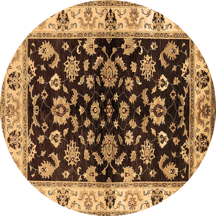 Round Oriental Brown Traditional Rug, urb619brn