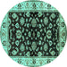 Round Machine Washable Oriental Turquoise Traditional Area Rugs, wshurb619turq