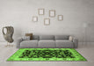 Machine Washable Oriental Green Traditional Area Rugs in a Living Room,, wshurb619grn