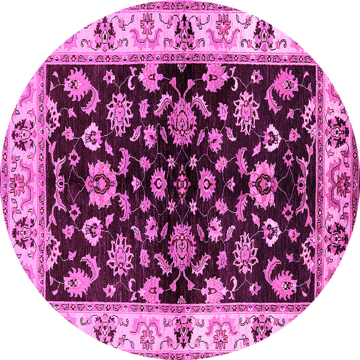 Round Machine Washable Oriental Pink Traditional Rug, wshurb619pnk