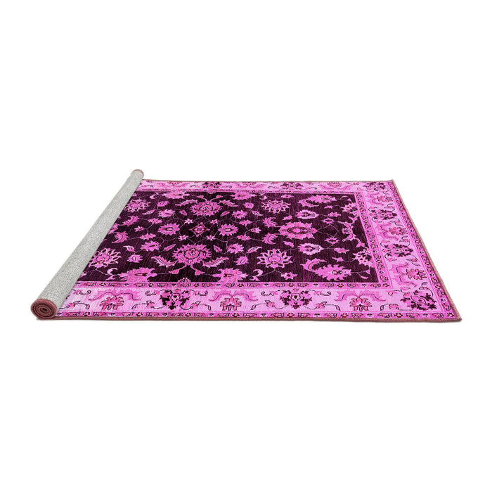 Sideview of Machine Washable Oriental Pink Traditional Rug, wshurb619pnk