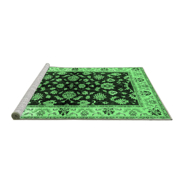 Sideview of Machine Washable Oriental Emerald Green Traditional Area Rugs, wshurb619emgrn
