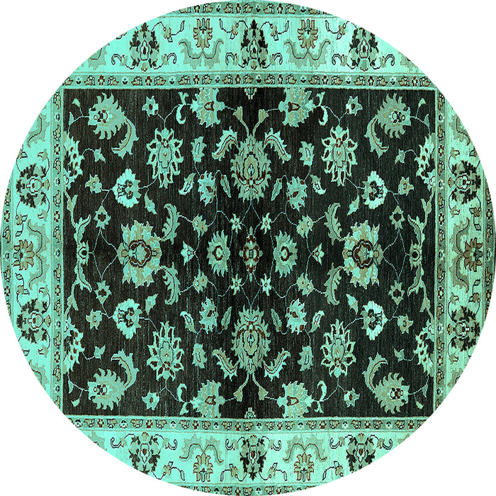 Round Oriental Turquoise Traditional Rug, urb619turq