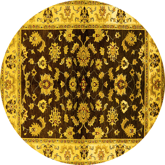 Round Oriental Yellow Traditional Rug, urb619yw
