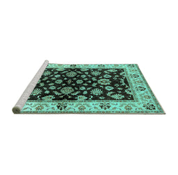Sideview of Machine Washable Oriental Turquoise Traditional Area Rugs, wshurb619turq