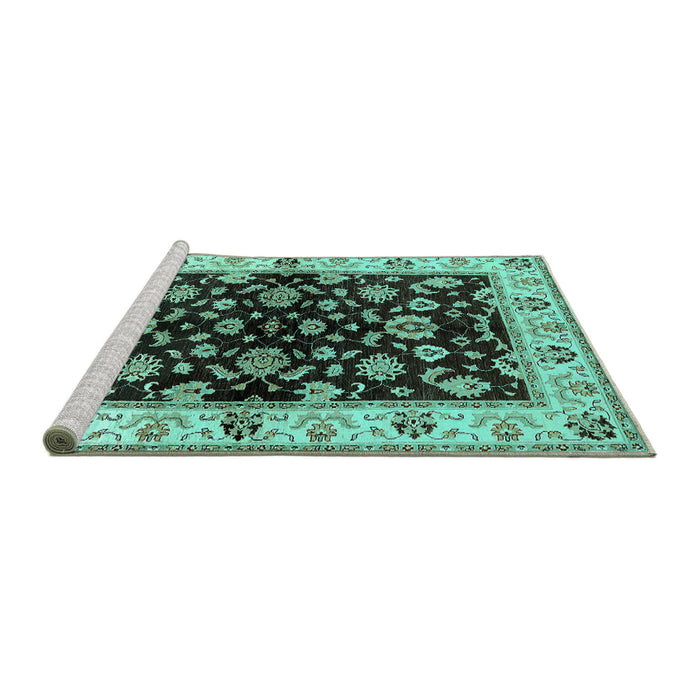 Sideview of Machine Washable Oriental Turquoise Traditional Area Rugs, wshurb619turq