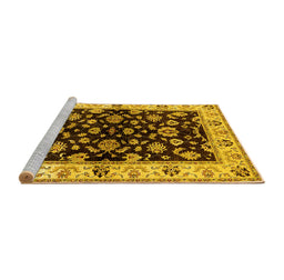 Sideview of Machine Washable Oriental Yellow Traditional Rug, wshurb619yw