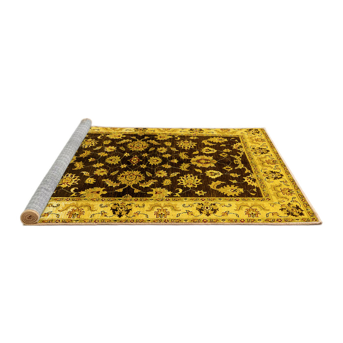 Sideview of Machine Washable Oriental Yellow Traditional Rug, wshurb619yw