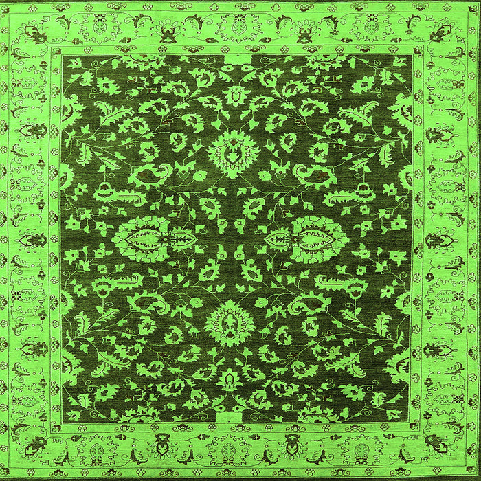 Square Machine Washable Oriental Green Traditional Area Rugs, wshurb620grn